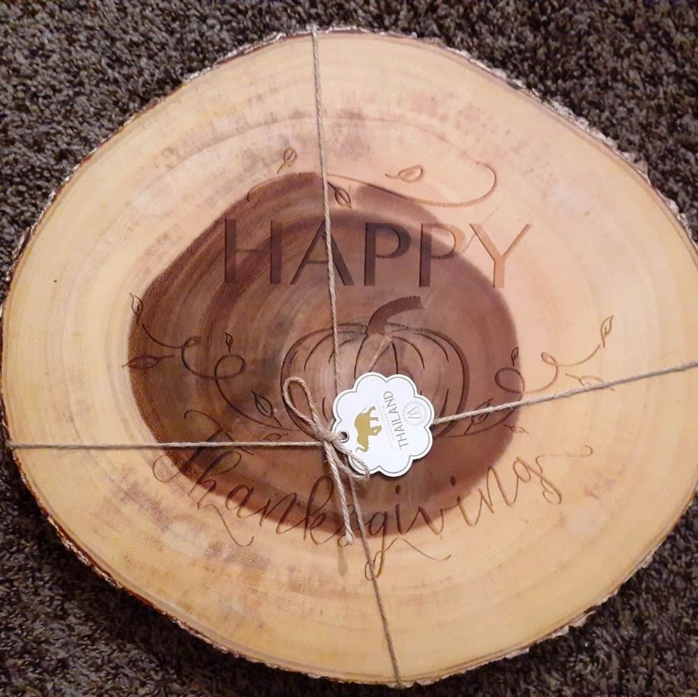 Thanksgiving Circular Footed Wood Server Platter